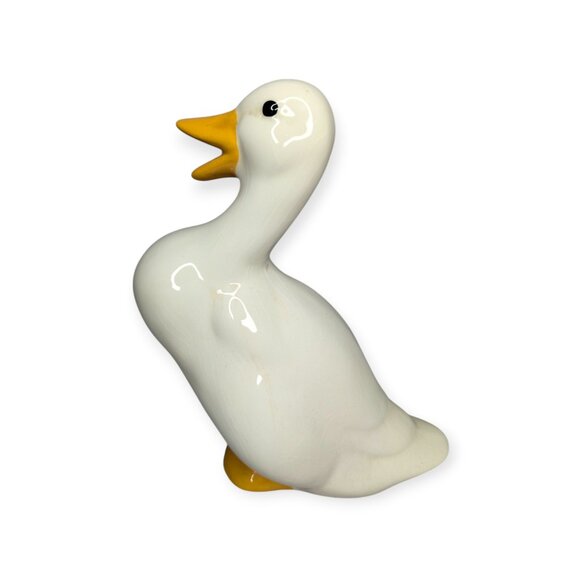 Vintage 80s Large Upright White & Yellow Duck/Goose Ceramic 9" Tall - Picture 4 of 10